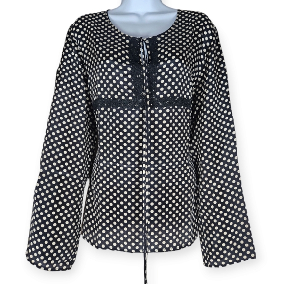 NWOT H&G black white polka dot silk tunic blouse top Womens XLarge - Picture 2 of 7